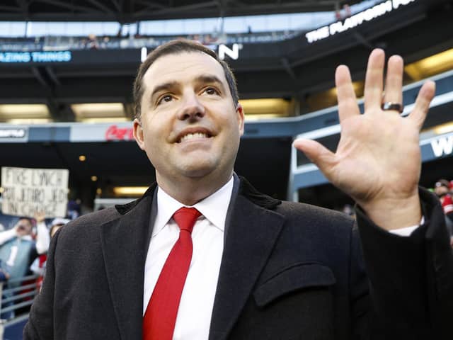 SEATTLE, WASHINGTON - DECEMBER 15:  Owner Jed York of the San Francisco 49ers is seen on the field prior to a game against the Seattle Seahawks at Lumen Field on December 15, 2022 in Seattle, Washington. (Photo by Steph Chambers/Getty Images)