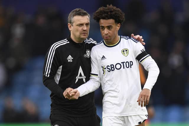 CRUNCH TIME: For Leeds United, caretaker boss Michael Skubala, left, and midfielder star Tyler Adams, right. Photo by OLI SCARFF/AFP via Getty Images.