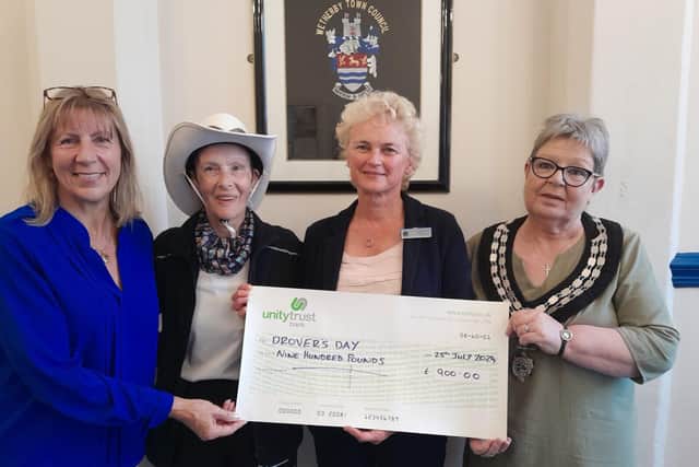 Drover's Day. R to L Mayor Dawn Payne & Drovers members, Ruth Holt, Cllr. Kazia Knight and Jan Branton