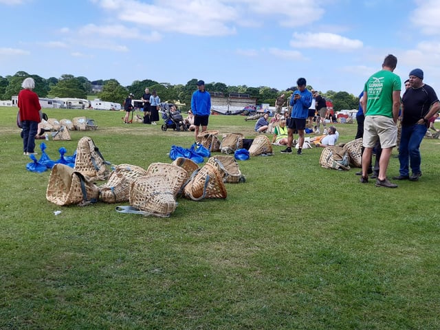 A pile of the hand-woven baskets that give the race its name.