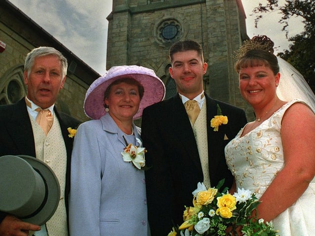 Tina Louise Hepworth married Alan Paul Tomkinson at   St Peter's Church in September 1999.  Tina's parents, left, Margaret and Donald Hepworth were married at the same church 28 years earlier.