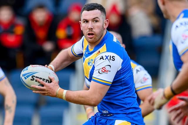 Cameron Smith on the ball for Leeds Rhinos during his testimonial game against Bradford Bulls last weekend. Picture by Allan McKenzie/SWpix.com.