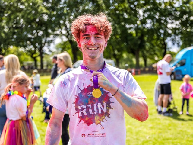 Rhys Connah, Ryan from BBC's  Happy Valley at Forget Me Not children's hospice Colour Run June 14th 2025  (photo credit Mike Robinson)