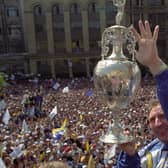 Howard Wilkinson celebrates his greatest moment with Leeds United, in 1992.