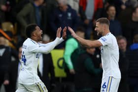 Leeds United's Georginio Rutter (left) and Leeds United's Liam Cooper celebrate victory in the Sky Bet Championship match at Carrow Road, Norwich (Photo: George Tewkesbury/PA Wire)