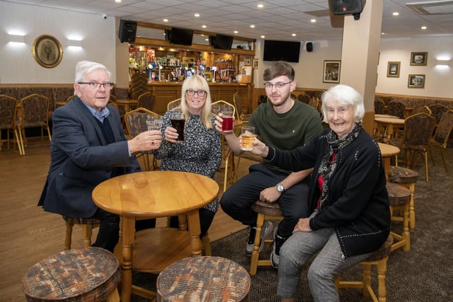 Tommy Mcloughlin, Julie Moore, Tom Hamilton, Rena Cosgrove raise a glass after the renovations at the Leeds Irish Centre were completed.