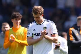 LEEDS, ENGLAND - MAY 13: Patrick Bamford of Leeds United applauds the fans after the draw during the Premier League match between Leeds United and Newcastle United at Elland Road on May 13, 2023 in Leeds, England. (Photo by Alex Livesey/Getty Images)