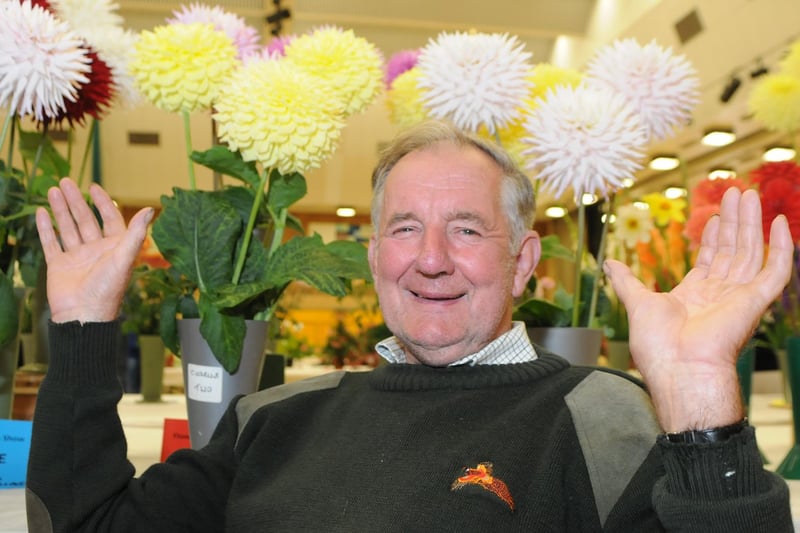 Alan Gregg with his winning dahlias at the 2015 Temple Park Flower Show.
