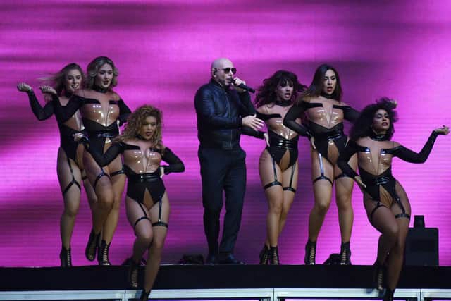 Pitbull on the main stage at Roundhay Festival.