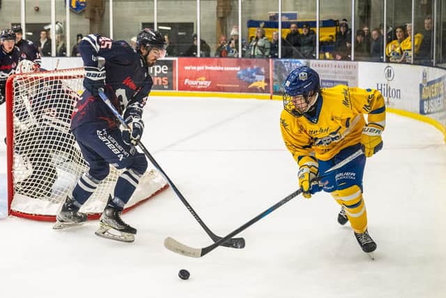 ON THE RISE: Danny Harrison, in action for Leeds Knights against Peterborough Phantoms last season. Picture: Alistair How/Knights Media.
