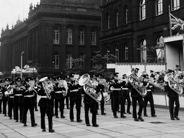 Martial music echoed down The Headrow in August 1957 and hundreds of office-workers missed their homeward bound buses to listen as the band of the 1st Battalion The West Yorkshire Regiment beat Retreat in front of the Central Library.
