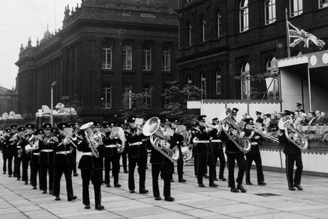 Martial music echoed down The Headrow in August 1957 and hundreds of office-workers missed their homeward bound buses to listen as the band of the 1st Battalion The West Yorkshire Regiment beat Retreat in front of the Central Library.