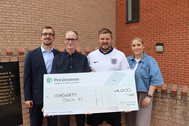 Ben Bowman, West Yorkshire Senior Land Manager, Hesmworth Town FC Commercial Manager Coach Sam Britton, Jason Barker and  Hemsworth Town Council councillor Harriet Saxon