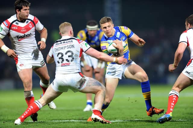 Liam Sutcliffe in action for Rhinos on his debut, against St Helens, in May. 2013. Picture by Steve Riding.