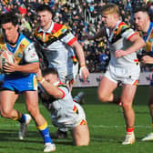 Brodie Croft scored a hat-trick when Leeds Rhinos beat Bradford Bulls in Cameron Smith's testimonial game last weerkend. Picture by Steve Riding.