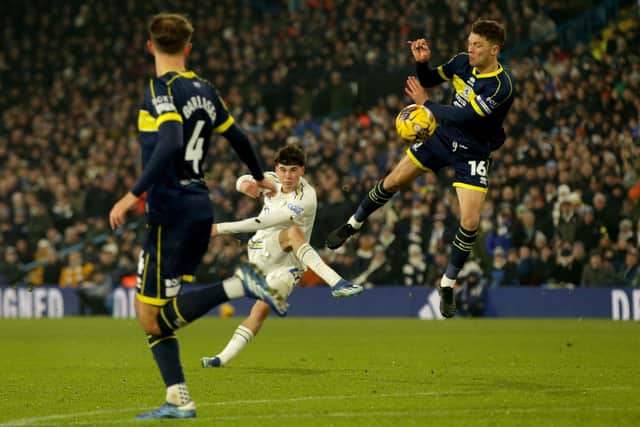 OPPORTUNITY: Sized up by 17-year-old Leeds United star Archie Gray, above, pictured firing in an attempt during this month's Championship victory against Middlesbrough at Elland Road. Picture by Ian Hodgson/PA Wire.