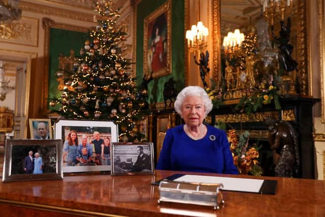 Queen Elizabeth II pictured recording her annual Christmas broadcast in Windsor Castle, Berkshire, England. (Pic: Getty Images)