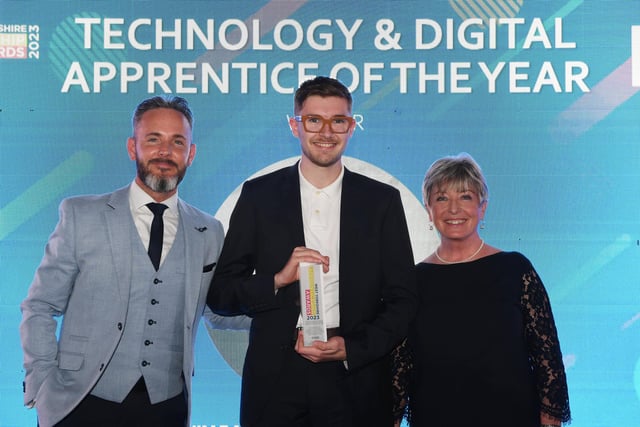 Pictured is the winner in the Technology and Digital Apprentice of the Year, Eliot Ferrier who works for the Intelligency Group.