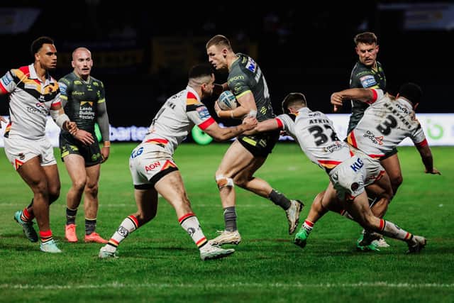 Leeds Rhinos skipper Ash Handley in action against Bradford Bulls this season. Picture by Alex Whitehead/SWpix.com.
