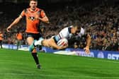 Danny McGuire scores for Leeds Rhinos against Castleford Tigers in the 2017 Super League Grand Final. Picture by Bruce Rollinson.