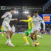 HAPPY MAN: Leeds United left back Junior Firpo on the ball in Wednesday night's 1-0 victory against Championship visitors Norwich City at Elland Road. Photo by Tony Johnson.