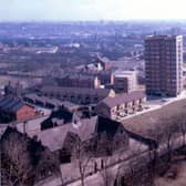 Taken from the top of Christ Church tower. Upper Armley School can be seen bottom left, both Alan Bennett and Barbara Taylor Bradford went to school here. Gott's Park can be seen middle left across Stanningley Road. Theaker Lane runs from bottom left with recently built high rise flats in the centre at Burnsall Court.