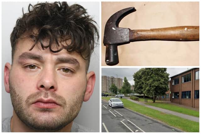 Kyle Johnson tried to attack a man with a claw hammer after the victim left the Jobcentre in Seacroft. (library pics by WYP / Google Maps)