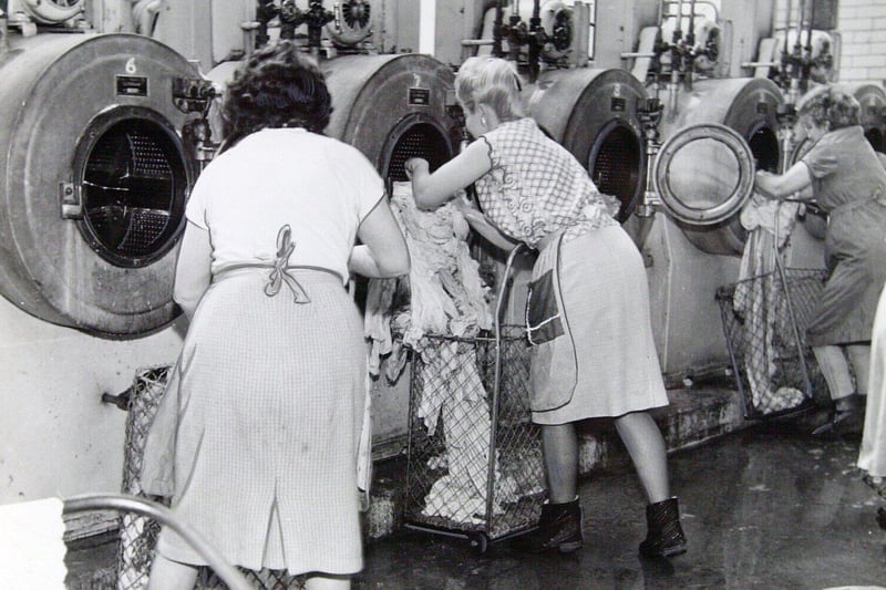 Inside the Leeds Corporation public wash house on Kirkstall Road in June 1964. It cost 3s 6d for two hours washing.