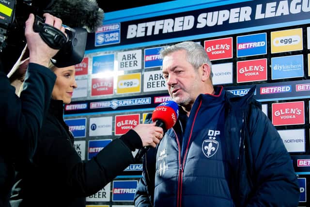 Wakefield Trinity coach Daryl Powell is interviewed following last week's narrow loss to Hull KR. Picture by Allan McKenzie/SWpix.com.
