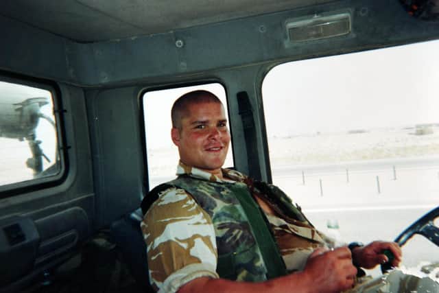 Iraq veteran Alex Daniels from Guiseley. Collect of Alex in Iraq. Picture Jonathan Gawthorpe
