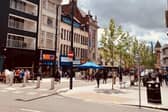 A view of the recently-pedestrianised lower end of New Briggate.