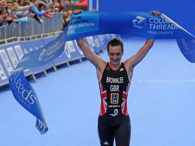 Welcome home: Alistair Brownlee crosses the line to win the ITU World Series event in his home city of Leeds for a second time. Next year he is ambassador for the UK Corporate Games in the city. (Picture: Tony Johnson)