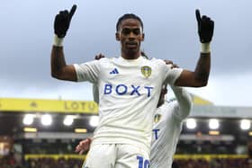 CONFIDENCE: In Leeds United's attack from Crysencio Summerville, above, pictured celebrating after drawing the Whites level in Saturday's 3-2 victory against Championship hosts Norwich City at Carrow Road. Photo by George Tewkesbury/PA Wire.