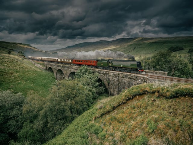 Making tracks ... Tangmere hauls the Northern Belle over the Settle-Carlisle line