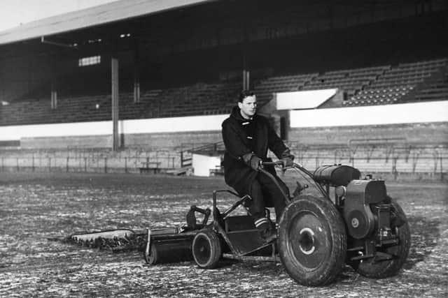 The technology looks a little different as assistant groundsman Ralph Dockray works on the Headingley pitch in the early 1960s.