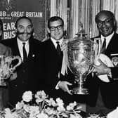 Roy Francis, right of picture, with the Yorkshire League trophy in 1968. Also seen are (left to right) Leeds United's Don Revie and Billy Bremner with the Football League Cup, Harry Swales, chairman of the Leeds committee of the Variety Club and Leeds RL player Bev Risman. Picture by YPN.