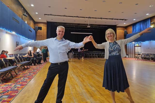 Robert Savage and his partner at Pudsey Civic Hall. Robert called on the council to have a rethink on the closure of the hall.