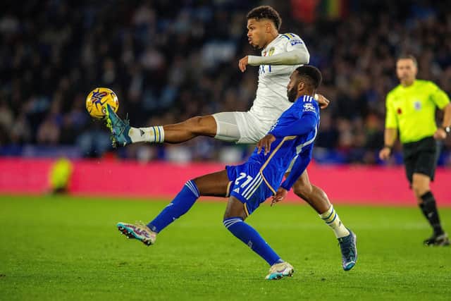 WHITES ADMISSION: From Leicester City defender Ricardo Pereira, right, pictured challenging Leeds United's Georginio Rutter in Friday night's Championship clash at the King Power. Picture by Bruce Rollinson.