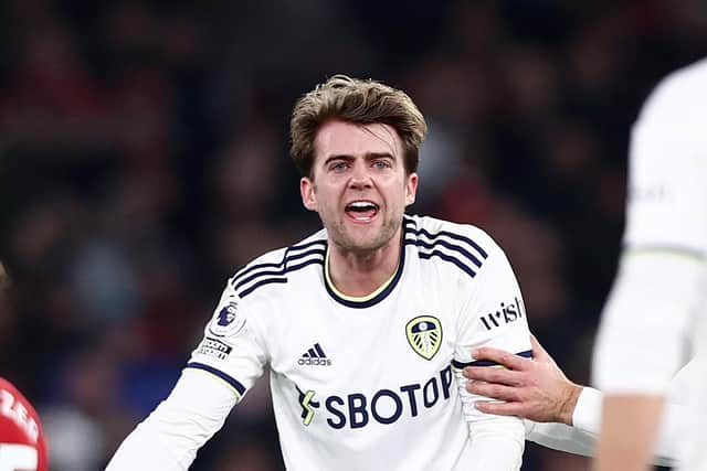 MANCHESTER, ENGLAND - FEBRUARY 08:  Patrick Bamford of Leeds United reacts during the Premier League match between Manchester United and Leeds United at Old Trafford on February 08, 2023 in Manchester, England. (Photo by Naomi Baker/Getty Images)
