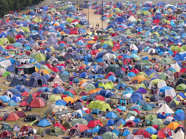 A mass of tents in one of the festival's campsites.