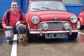 Shaun Whitehead with his winning 1969 Mini at Great British Car Journey
