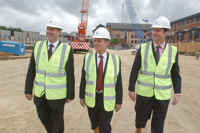 Work gets under way on the Bridgewater Place development in Leeds city centre. Pictured, from left, Kevin Linfoot, KW Linfoot plc, Ian Barraclough, MD of St James' Security and Chris Gillman, director of Landmark Development, on May 21, 2004.