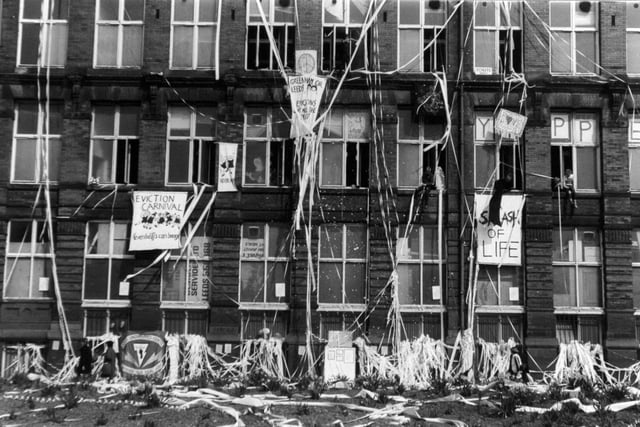 A group of squatters occupied the former Rates Office on Park Lane in April 1984 prompting Leeds City Council to be granted a possession order.