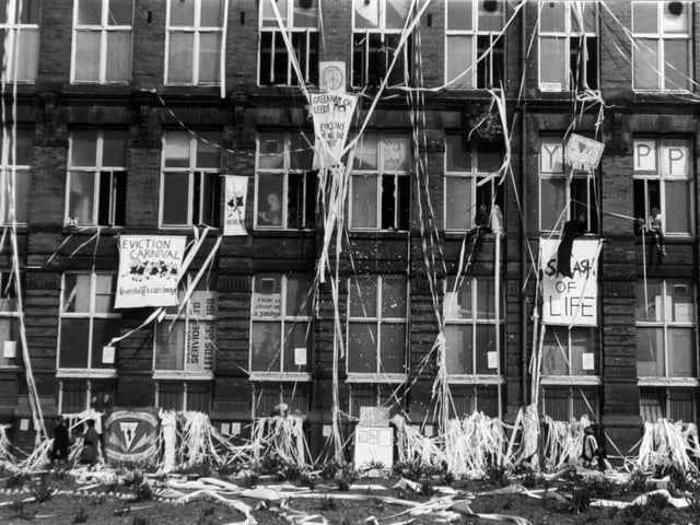 A group of squatters occupied the former Rates Office on Park Lane in April 1984 prompting Leeds City Council to be granted a possession order.