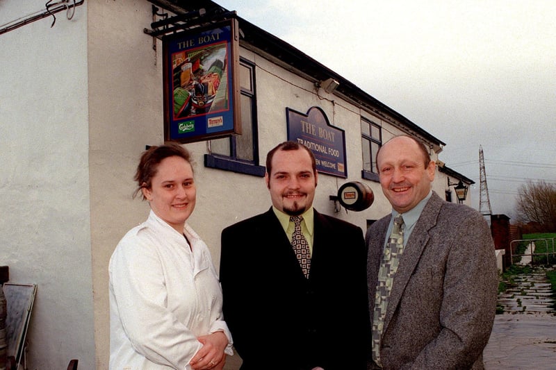 Staff at The Boat pictured in December 1999. From left are chefs Taryn Lockwood and Kieron Lockwood and licensee Brian Lockwood.