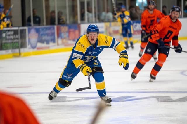 LEADING MAN: Kieran Brown stepped up to be captain for Leeds Knights this season, the team winning their opening nine games to sit top of the NIHL National standings. Picture courtesy of Oliver Portamento