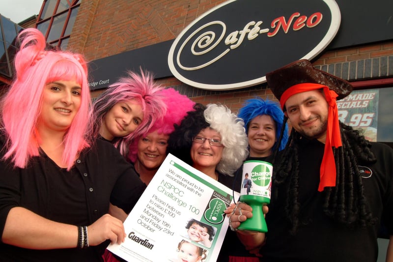 Staff at Cafe Neo have been took part in the NSPCC Challenge 100, raising money for the charity in 2009
Picture: Far left and right is Diana and Leano Kaponas - Cafe Neo, owners.  Pictured with staff.