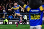 Harry Newman celebrates Leeds Rhinos' win over Wigan Warriors. Picture by Alex Whitehead/SWpix.com.