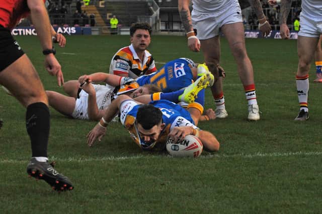 Cameron Smith, seen scoring for Leeds Rhinos in his testimonial game against Bradford Bulls last month, can go on to play international rugby, Wakefield Trinity coach Daryl Powell reckons. Picture by Steve Riding.