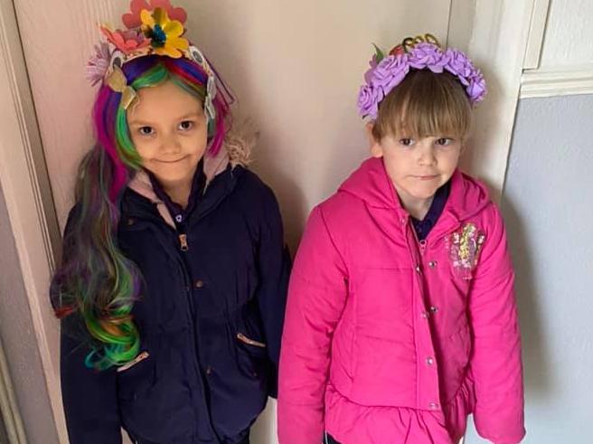 Rebecca Turton says: "My daughter Hannah and my niece Scarlett ready for crazy hair at school."